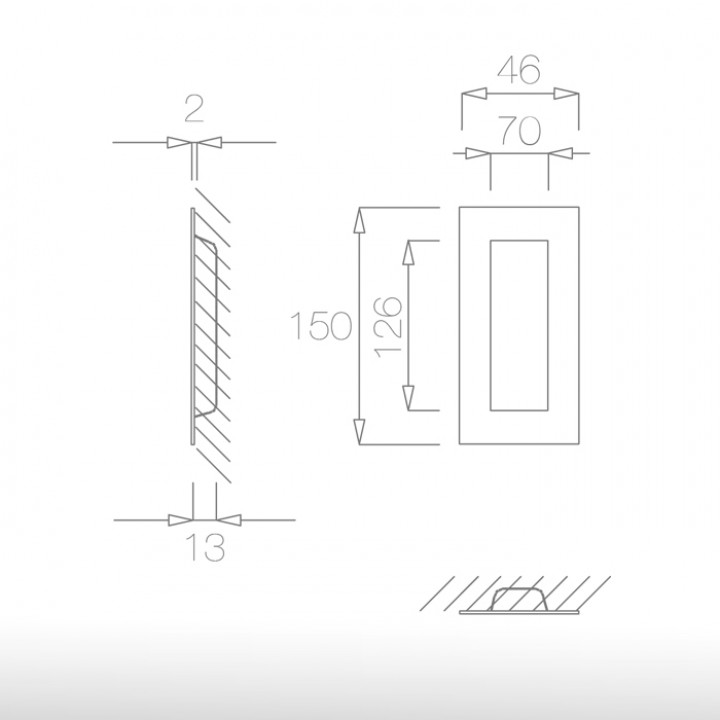 Rectangular Flush pull – 2651 – technical drawing